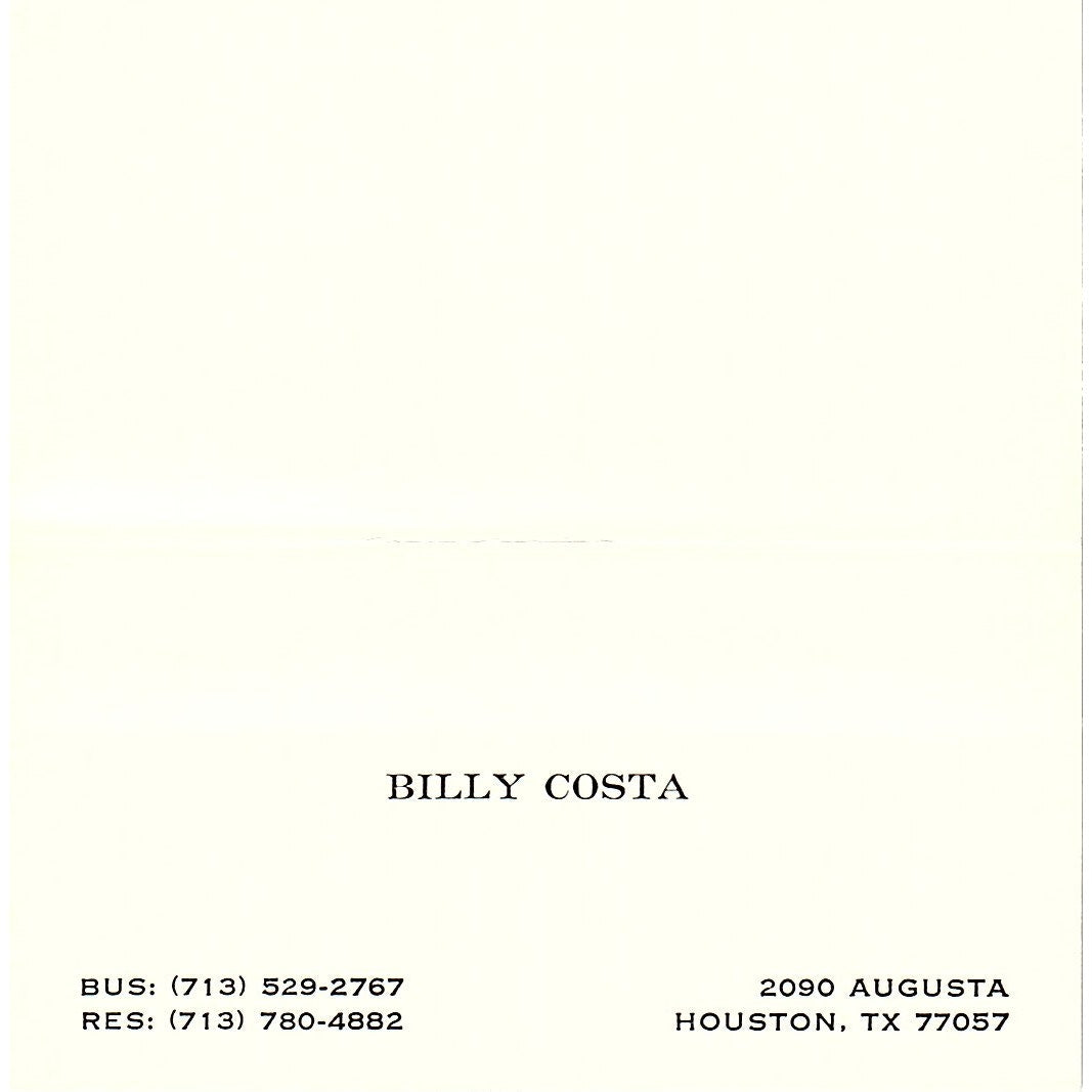 Billy Costa Houston TX Vintage Business Card SSB4-B12
