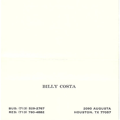 Billy Costa Houston TX Vintage Business Card SSB4-B12