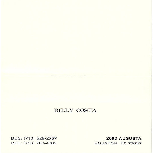 Billy Costa Houston TX Vintage Business Card SSB4-B12
