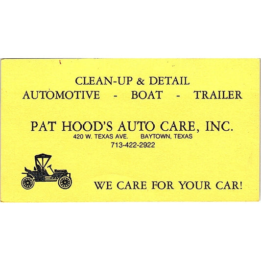 Pat Hood's Auto Care Inc Baytown TX Vintage Business Card SE3-B14
