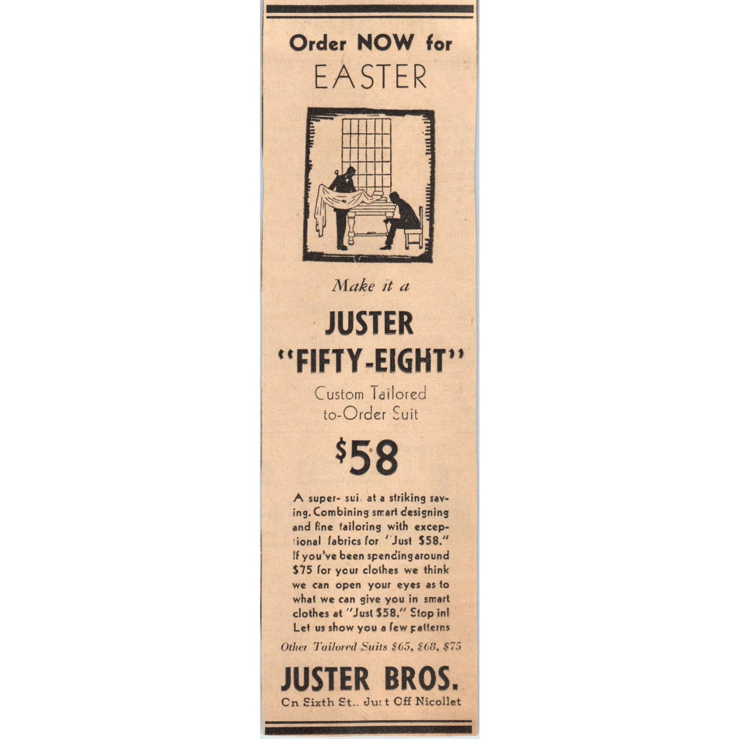 Juster Bros. Nicollet Easter Sale 2x6 1935 Minneapolis Journal Ad AE7-H1