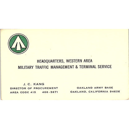 J.C. Kang Military Traffic Management Oakland CA Vintage Business Card SD9-B10