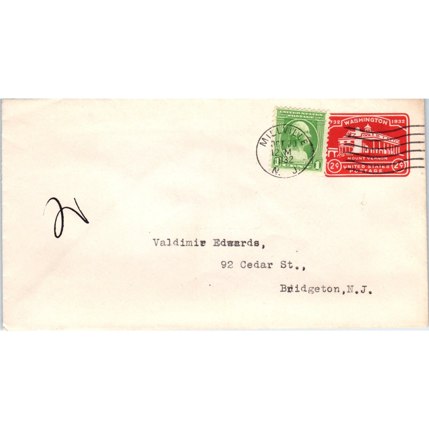 1932 Vladimir Edwards Bridgeton NJ Postal Cover Envelope TG7-PC3