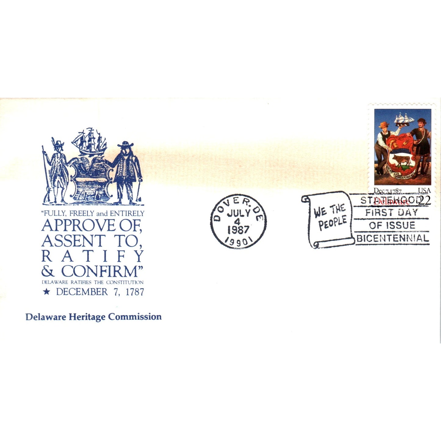 1987 Delaware Heritage Commission Statehood Bicentennial First Day Issue AF7-E3