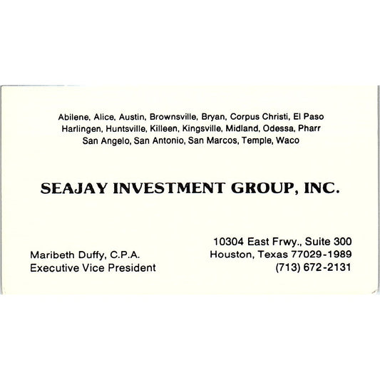 Copied - Seajay Investment Group Maribeth Duffy Houston TX Vintage Business Card SB4-B6