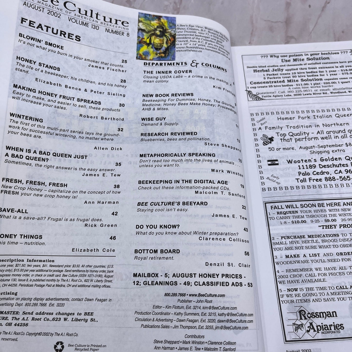 2002 Aug - Bee Culture Magazine - Bees Beekeeping Honey M32