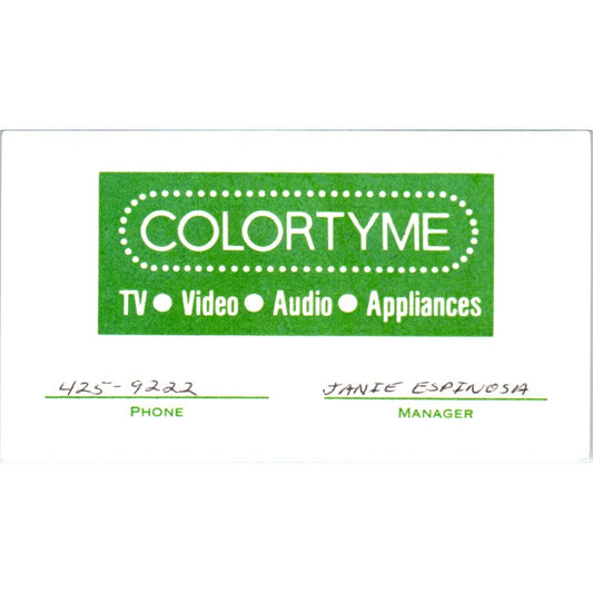 Janie Espinosa Texas Colortyme TV Rental Vintage Business Card SD8-B5