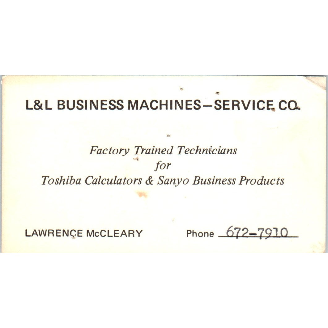 Lawrence McCleary L&L Business Machines Service CO Vintage Business Card SE3-B3