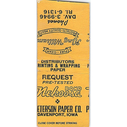 Peterson Paper Co Davenport Iowa Vintage Matchbook Cover SE5-Y2