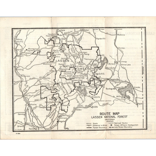 1940s Lassen National Forest CA Automobile Route Map Fold Out TH9-CB