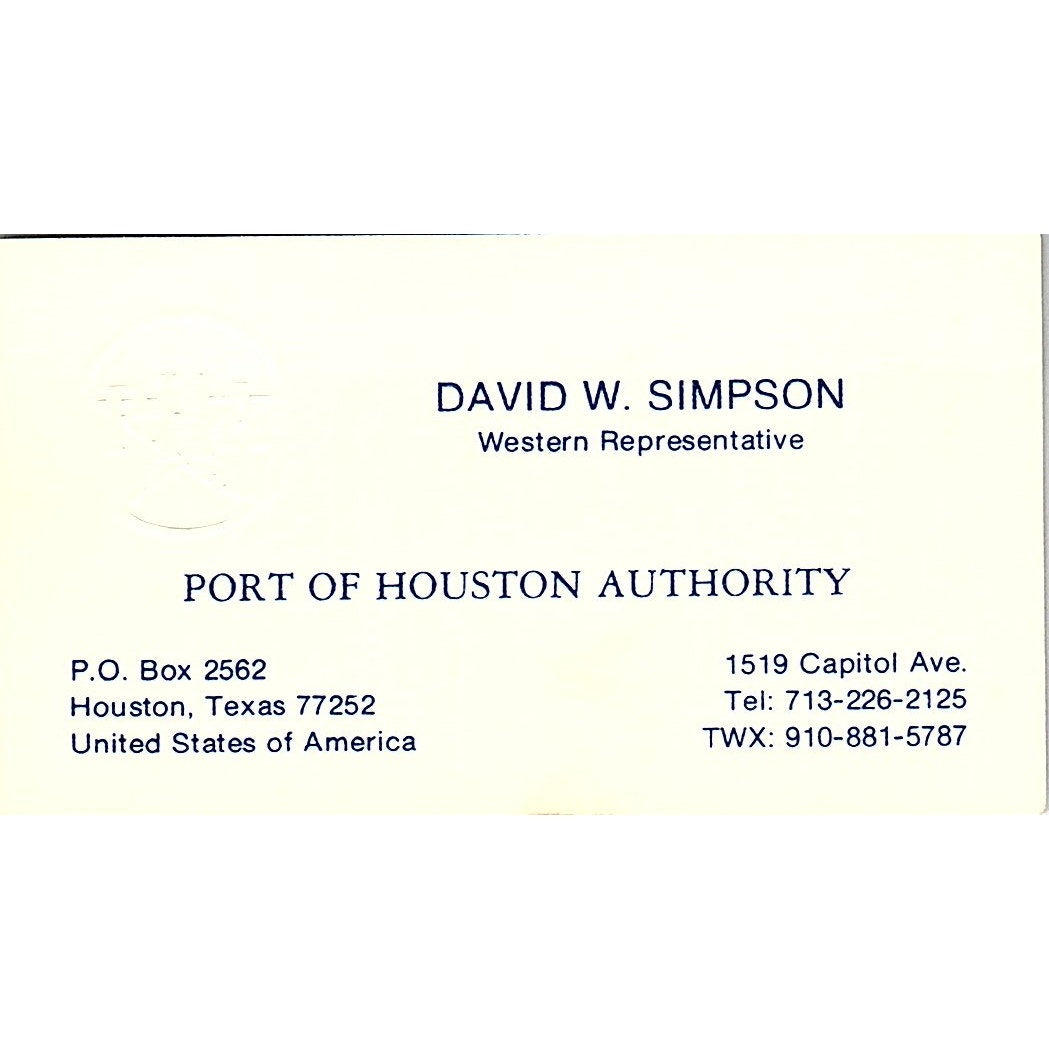 David W Simpson Port Authority of Houston Vintage Business Card SC9-B2