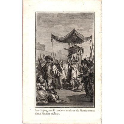 c1780 Original Engraving Raynal Spanish take control Montezuma in Mexico AE5-FE