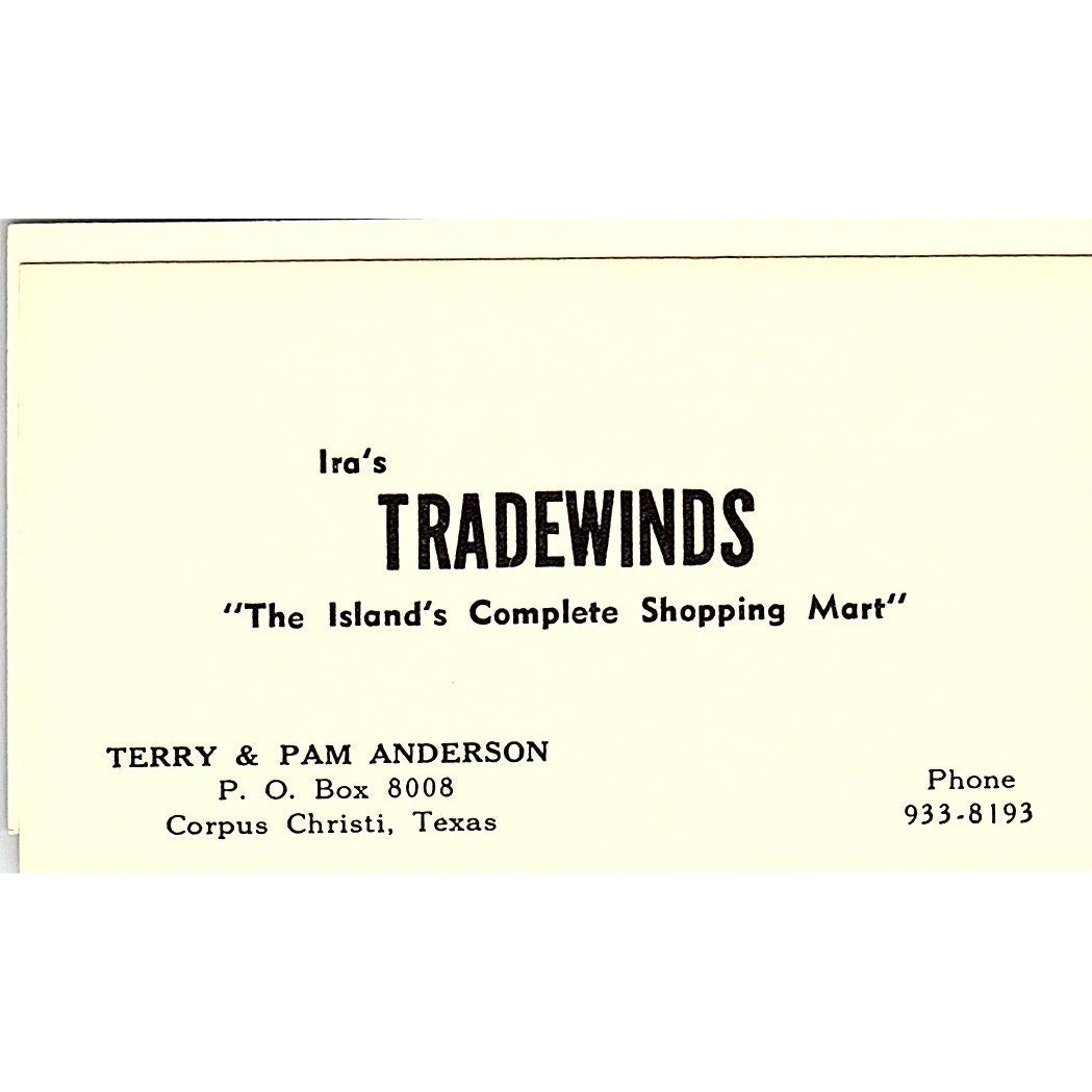 Ira's Tradewinds Shopping Terry Pam Anderson Corpus Christi Business Card SE5-B4