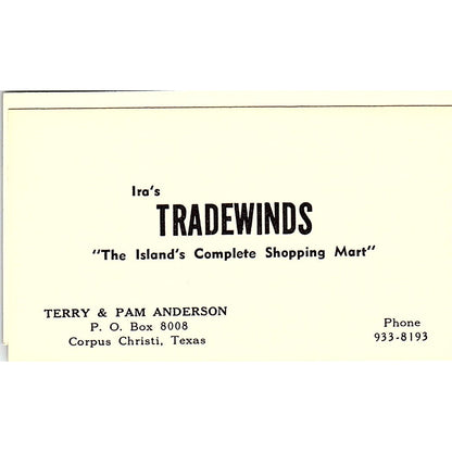 Ira's Tradewinds Shopping Terry Pam Anderson Corpus Christi Business Card SE5-B4