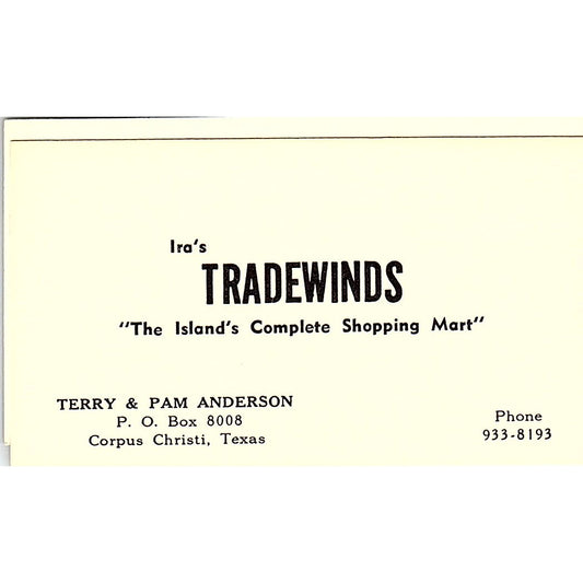 Ira's Tradewinds Shopping Terry Pam Anderson Corpus Christi Business Card SE5-B4