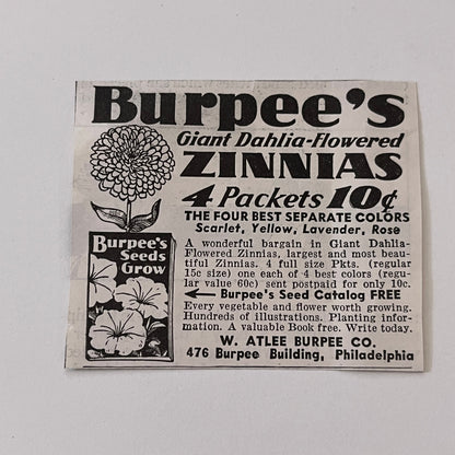 W. Atlee Burpee Co. Burpee's Giant Zinnias Philadelphia PA 1936 Ad SAG4-M4