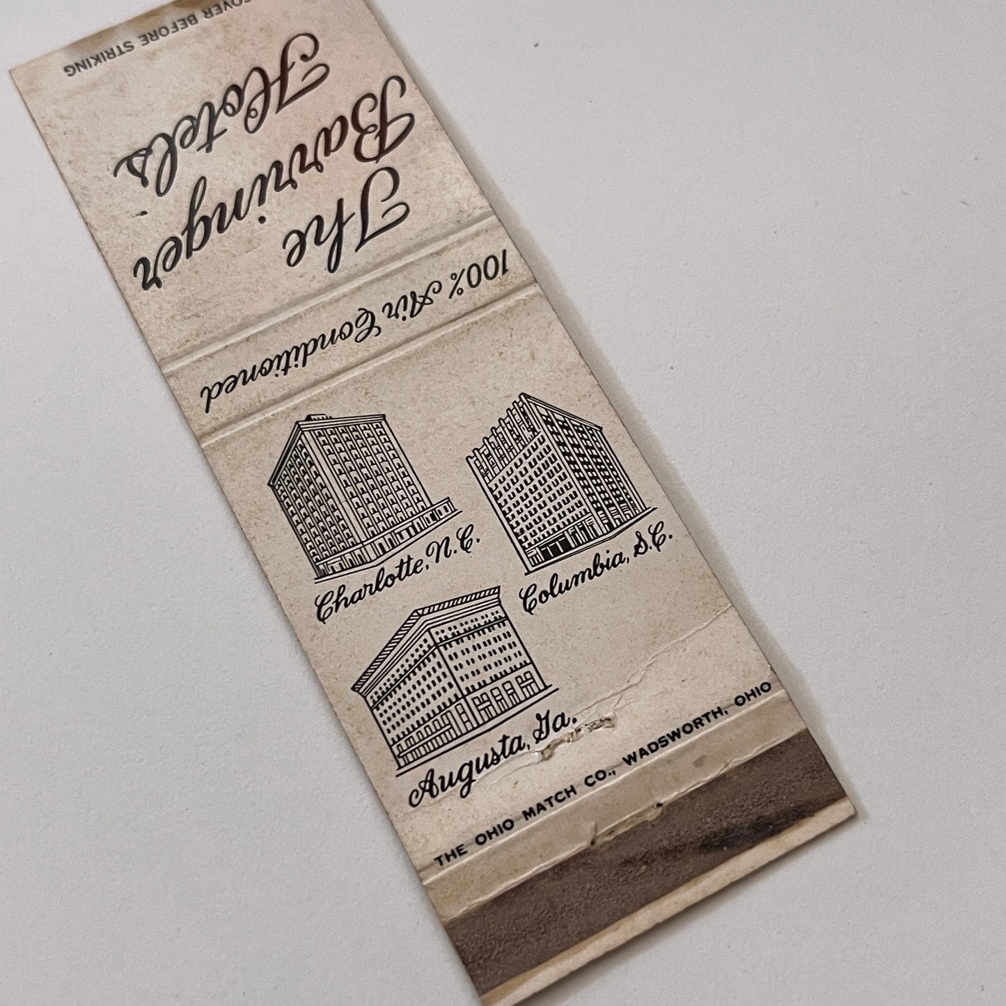 Wm. R. Barringer Hotels Charlotte NC Vintage Matchbook Cover TB6-MB2-1