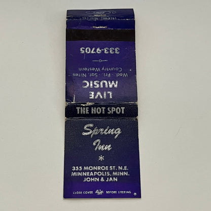 Spring Inn John & Jan 355 Monroe St NE Minneapolis MN Vtg Matchbook TB6-MB2-14