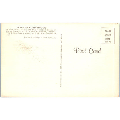 Jeffries Ford Bridge Parke County Bridgton Vintage Covered Bridge Postcard PC15