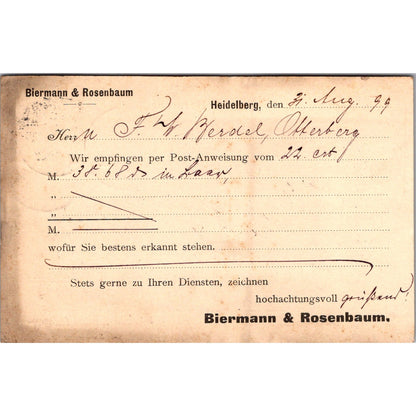 Bierman & Rosenbaum Heidelberg Otterburg 1899 German Reich Postcard P5-11