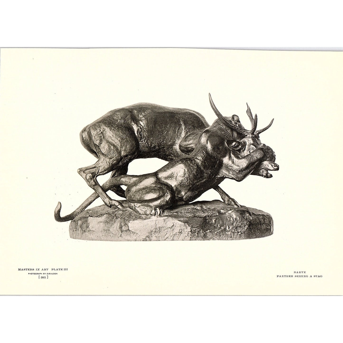 Panther Seizing a Stag - Barye - 1904 Litho Art Print AF4-6