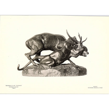 Panther Seizing a Stag - Barye - 1904 Litho Art Print AF4-6