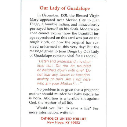 Our Lady of Guadalupe Catholics United for Life New Hope KY Vintage Card TH2-PC1
