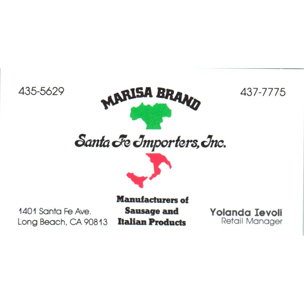 Marisa Brand Santa Fe Importers Yolanda Ievoll Long Beach Business Card SD8-B21
