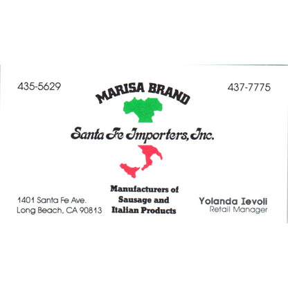 Marisa Brand Santa Fe Importers Yolanda Ievoll Long Beach Business Card SD8-B21
