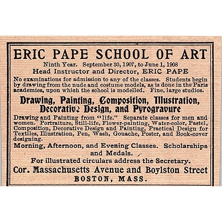 Eric Pape School of Art Boston MA - 1908 Ad AF4-3