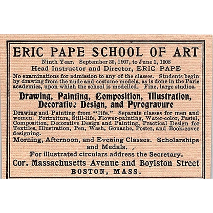 Eric Pape School of Art Boston MA - 1908 Ad AF4-3