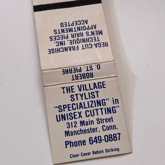 The Village Stylist Haircuts Manchester CT Vintage Matchbook Cover TB6-MB1-11