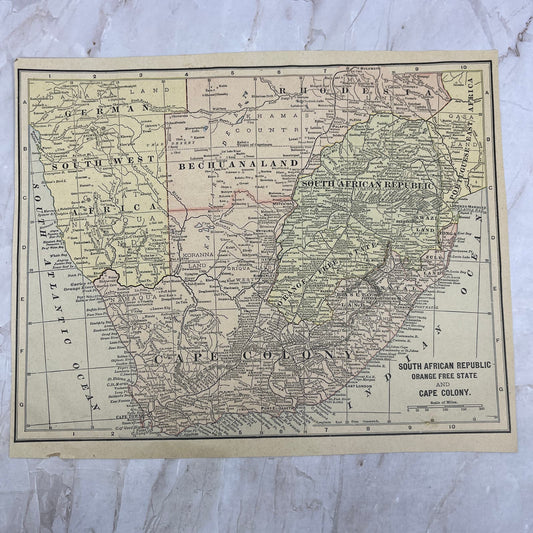 1899 South African Republic Orange Free State and Cape Colony Map Engraving FL68