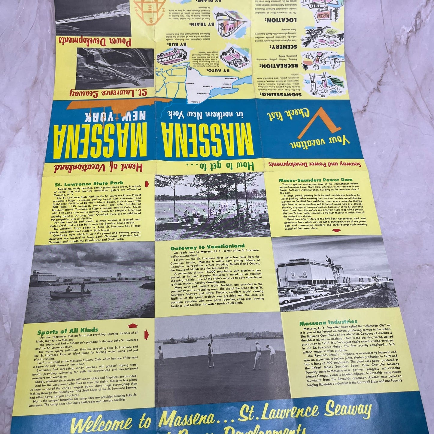 c1960 Massena New York Heart of Vacationland Visitor Travel Map Fold Out TG8-Z