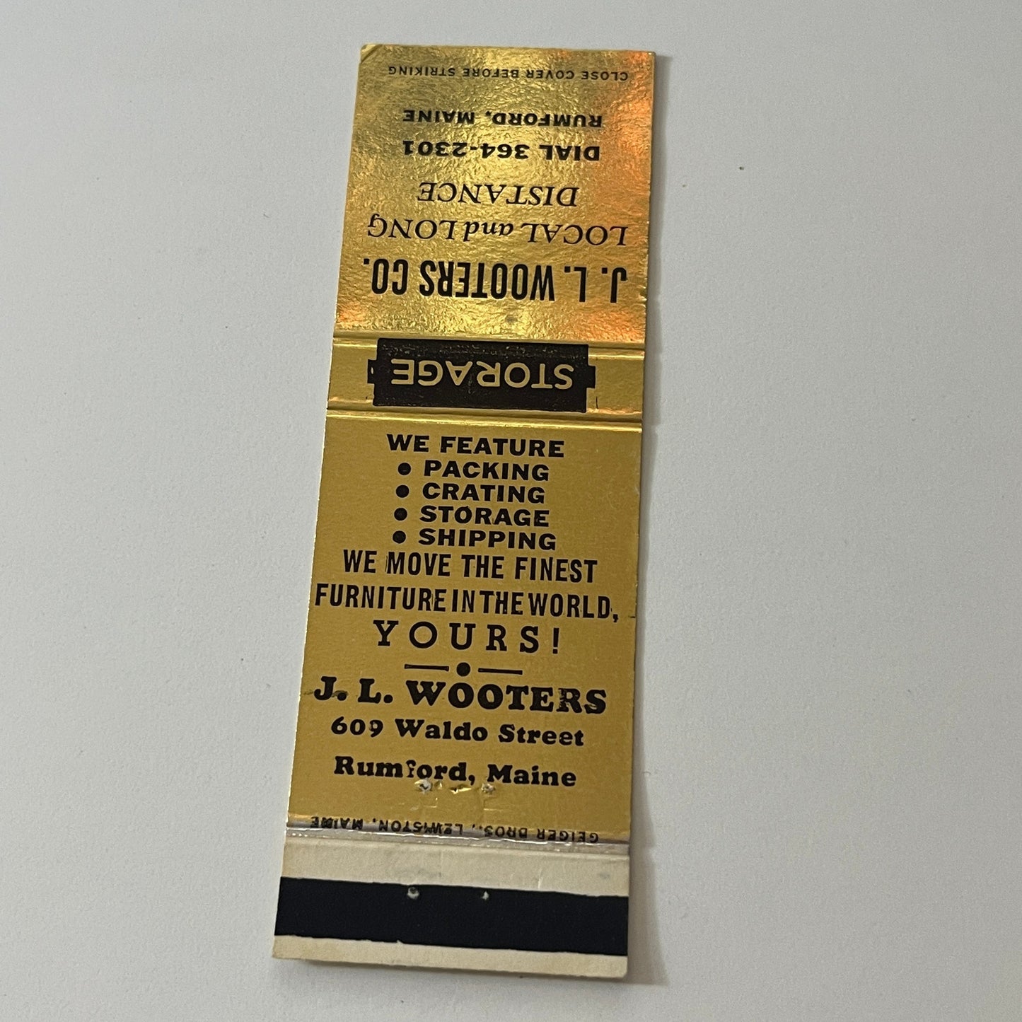 J.L. Wooters & Co Rumford Maine Vintage Matchbook Cover TB6-MB2-5