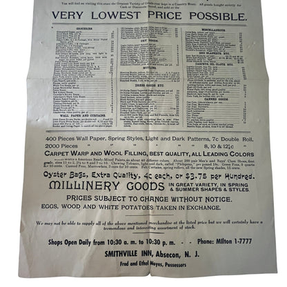 Mammoth Store at Smithville Absecon NJ McKinley Tariff Reform Broadside AJ1-1