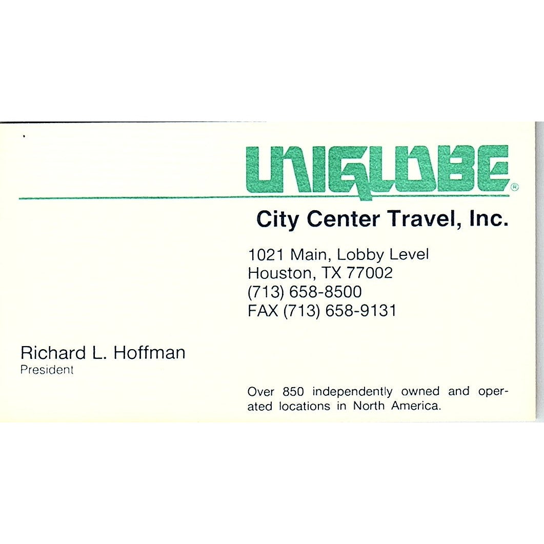 Richard L Hoffman Uniglobe Travel Houston Vintage Business Card SD9-B14