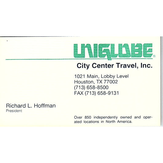 Richard L Hoffman Uniglobe Travel Houston Vintage Business Card SD9-B14