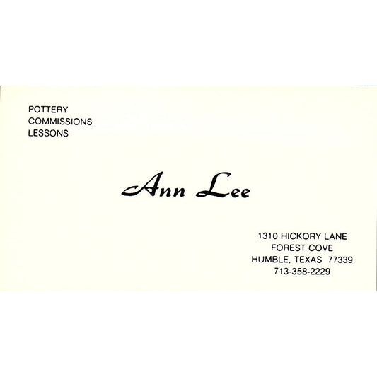 Ann Lee Pottery Humble Texas Vintage Business Card SD9-B5
