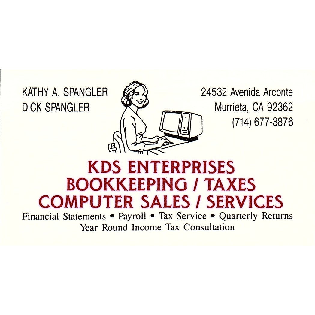 Kathy & Dick Spangler KDS Enterprises Bookkeeping Murrieta Business Card SC9-B10