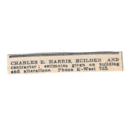 Charles E Harris Builder & Contractor Winnipeg 1920 Ad AG2-S14