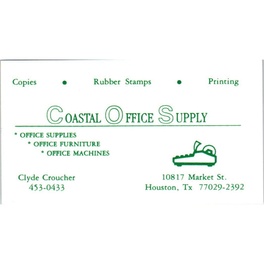 Clyde Croucher Coastal Office Supply Houston Vintage Business Card SE3-B5