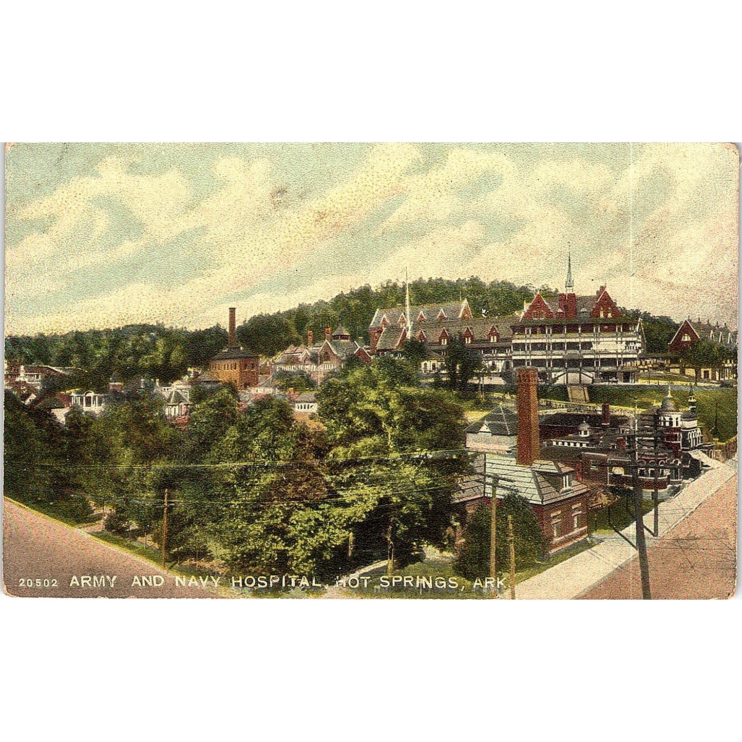 c1910 Army & Navy Hospital Hot Springs AR - Spanish American War Postcard PE7