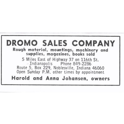Dromo Sales Co Lapidary Harold & Anna Johnson Indianapolis IN 1972 Ad AF8-S4