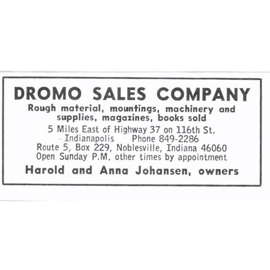 Dromo Sales Co Lapidary Harold & Anna Johnson Indianapolis IN 1972 Ad AF8-S4