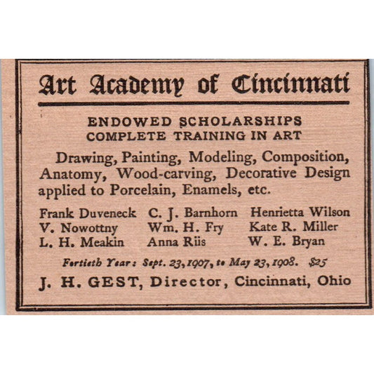 Art Academy of Cincinnati J.H. Gest 1908 Victorian Ad AB8-MA9