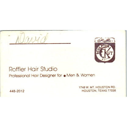 Roffler Hair Studio David Houston TX Vintage Business Card SD8-B12