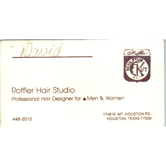 Roffler Hair Studio David Houston TX Vintage Business Card SD8-B12