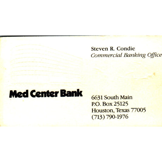 Steven R Condie Med Center Bank Houston Vintage Business Card SE3-B9