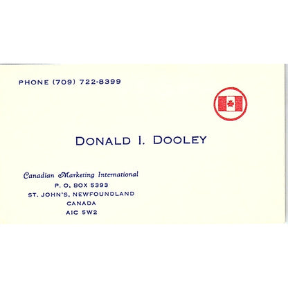 Donald I Dooley Canadian Marketing St. John's Newfoundland Business Card SC9-B6